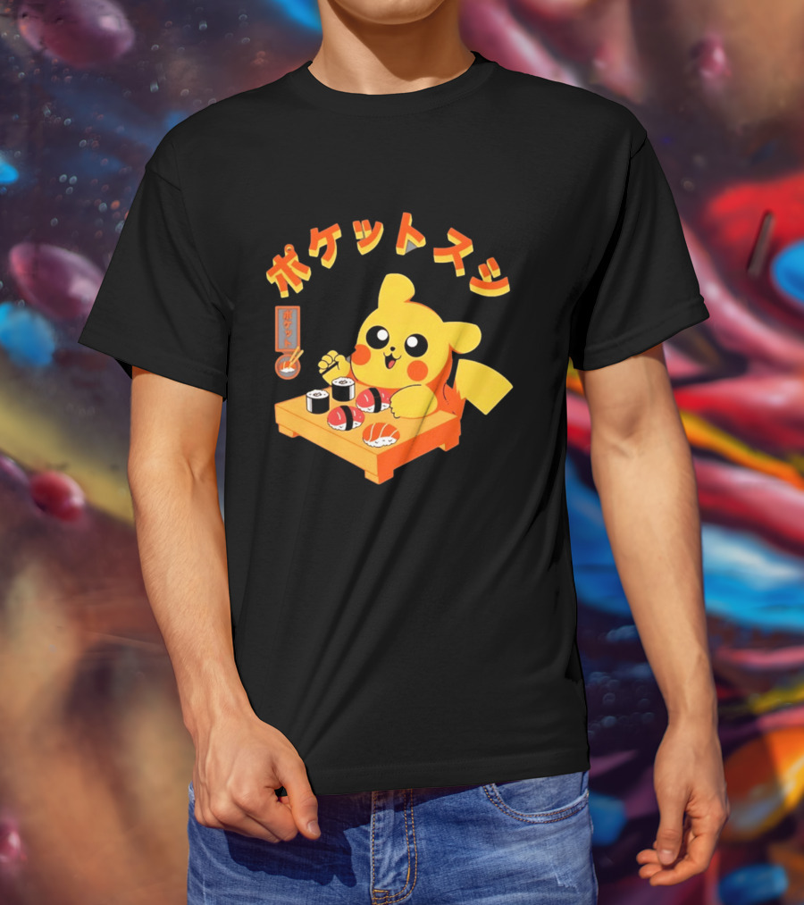 Pikachu Eating Sushi Pokemon Japanese Anime T-Shirt
