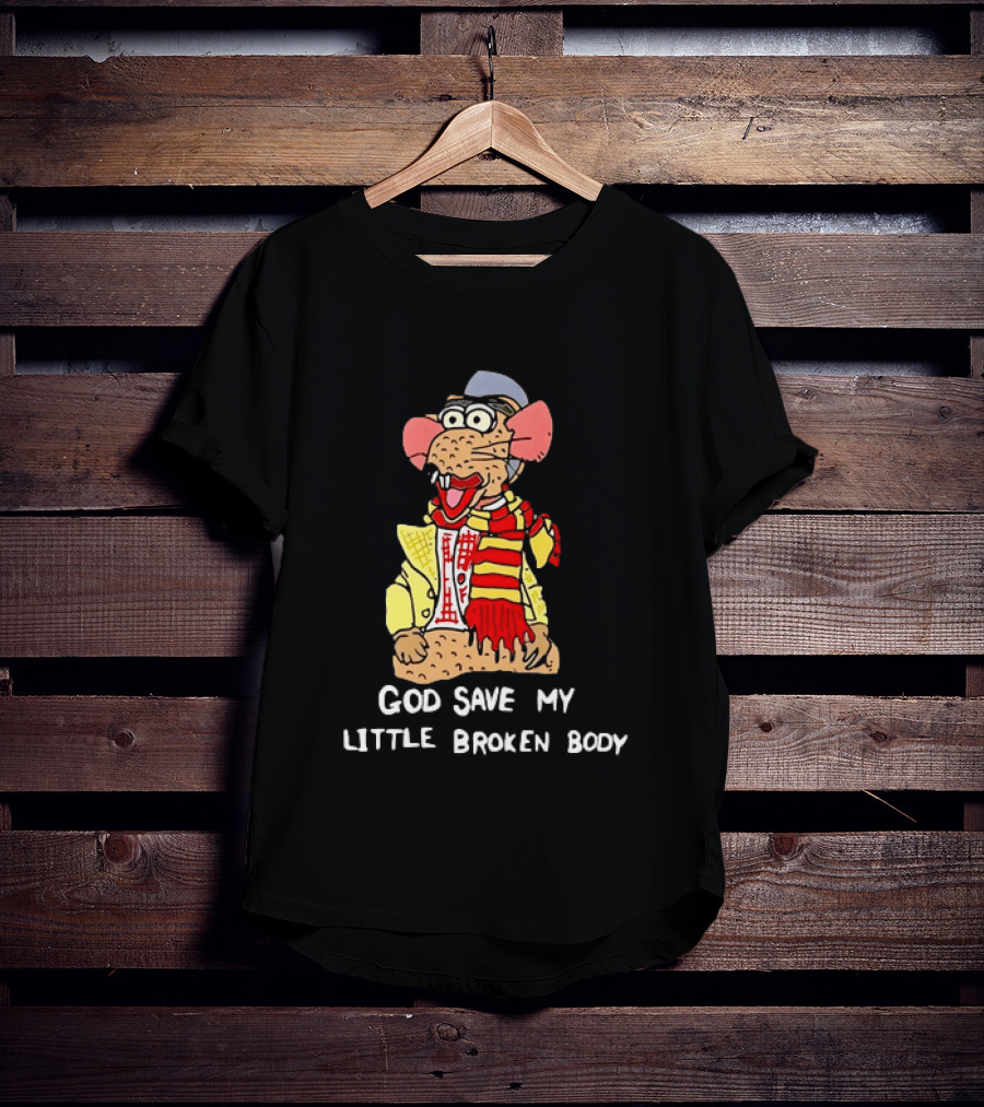 God Save My Little Broken Body Rat Character In Scarf And Yellow Jacket T-Shirt
