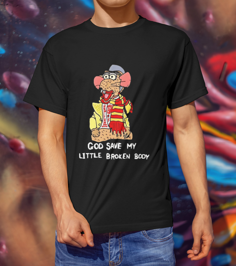 God Save My Little Broken Body Rat Character In Scarf And Yellow Jacket T-Shirt