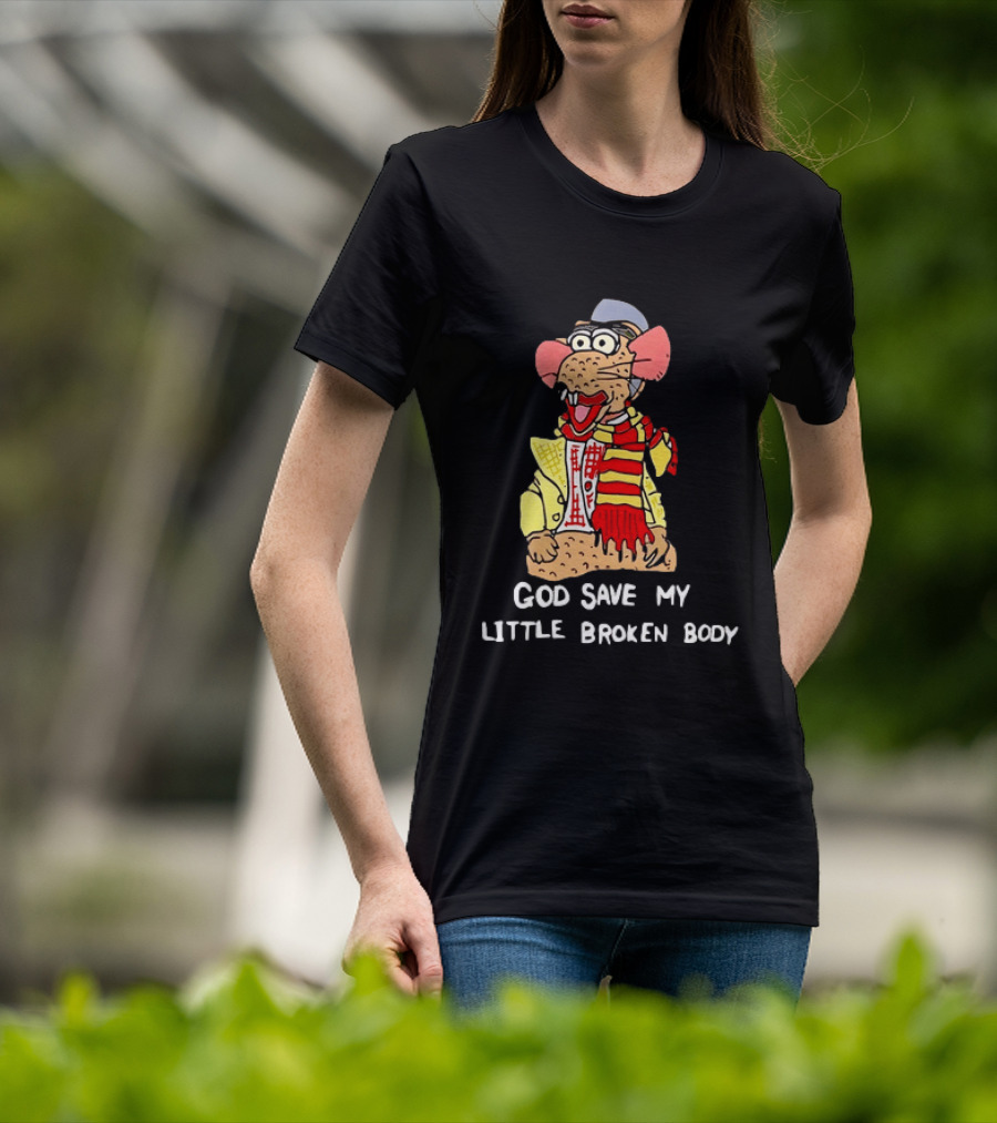 God Save My Little Broken Body Rat Character In Scarf And Yellow Jacket T-Shirt