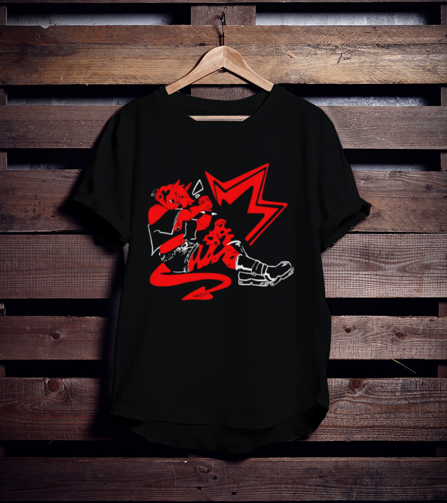 Red Devil Punk Demon Anime Character With Dynamic Action Pose T-Shirt