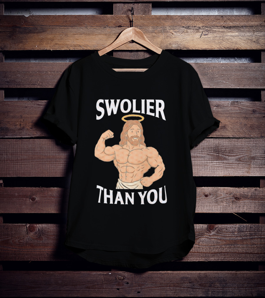 Swolier Than You Jesus Bodybuilder Muscles Fitness Halo T-Shirt