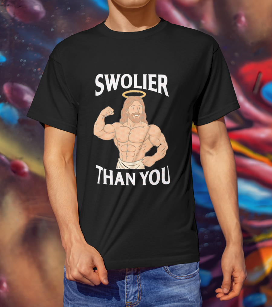 Swolier Than You Jesus Bodybuilder Muscles Fitness Halo T-Shirt