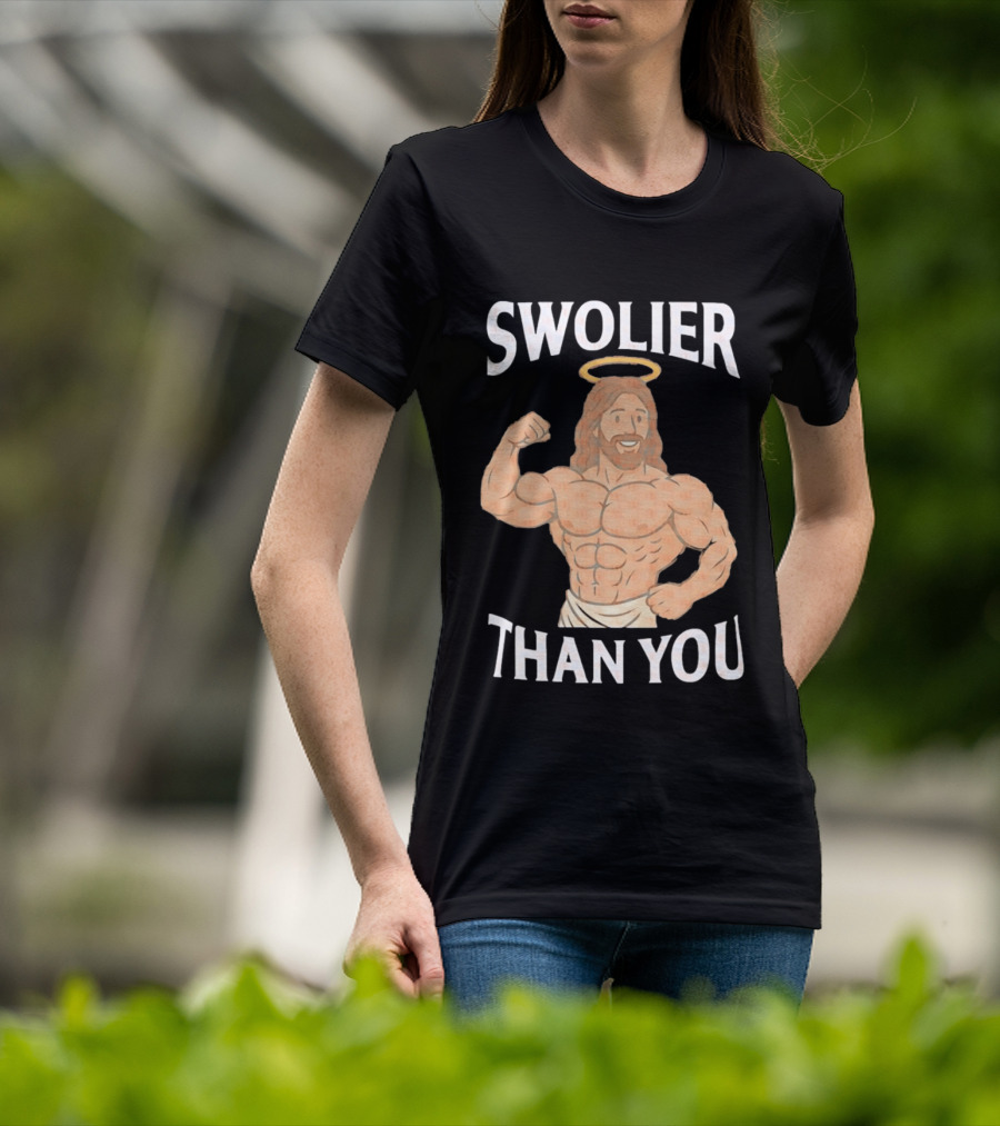 Swolier Than You Jesus Bodybuilder Muscles Fitness Halo T-Shirt
