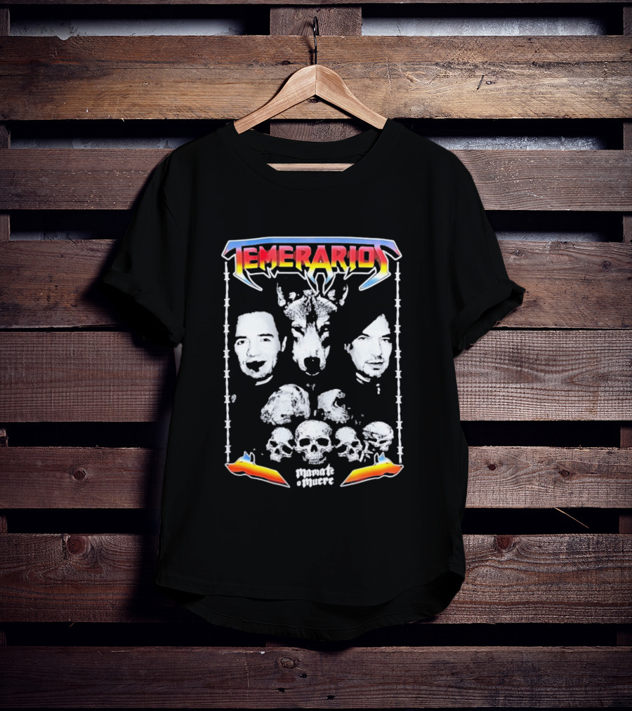 Temerarios Mamate O Muere Heavy Metal Wolf Band Photo Skulls T-Shirt