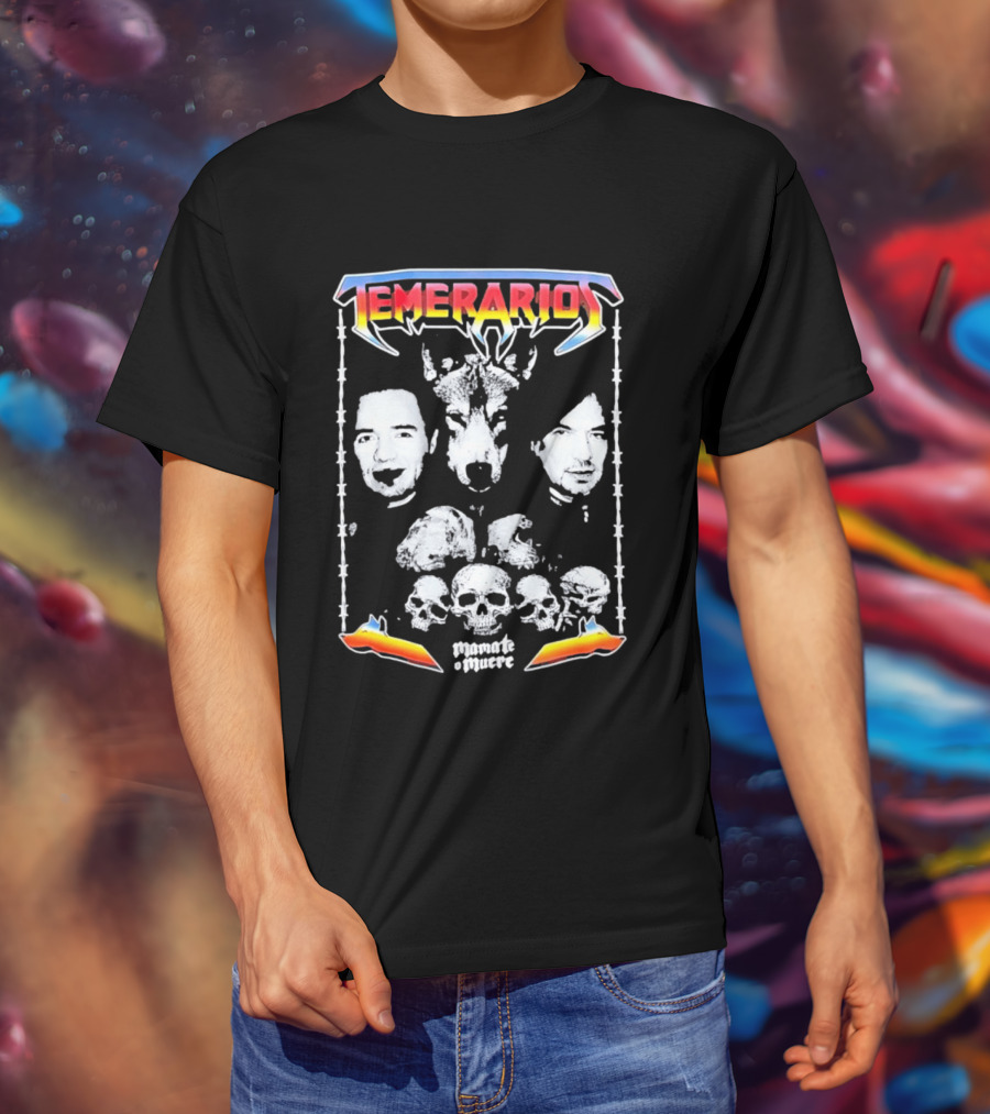 Temerarios Mamate O Muere Heavy Metal Wolf Band Photo Skulls T-Shirt