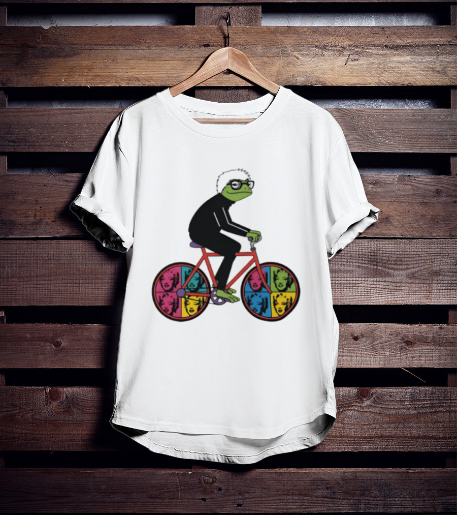 Andy Warhol Style Frog On Pop Art Bicycle T-Shirt