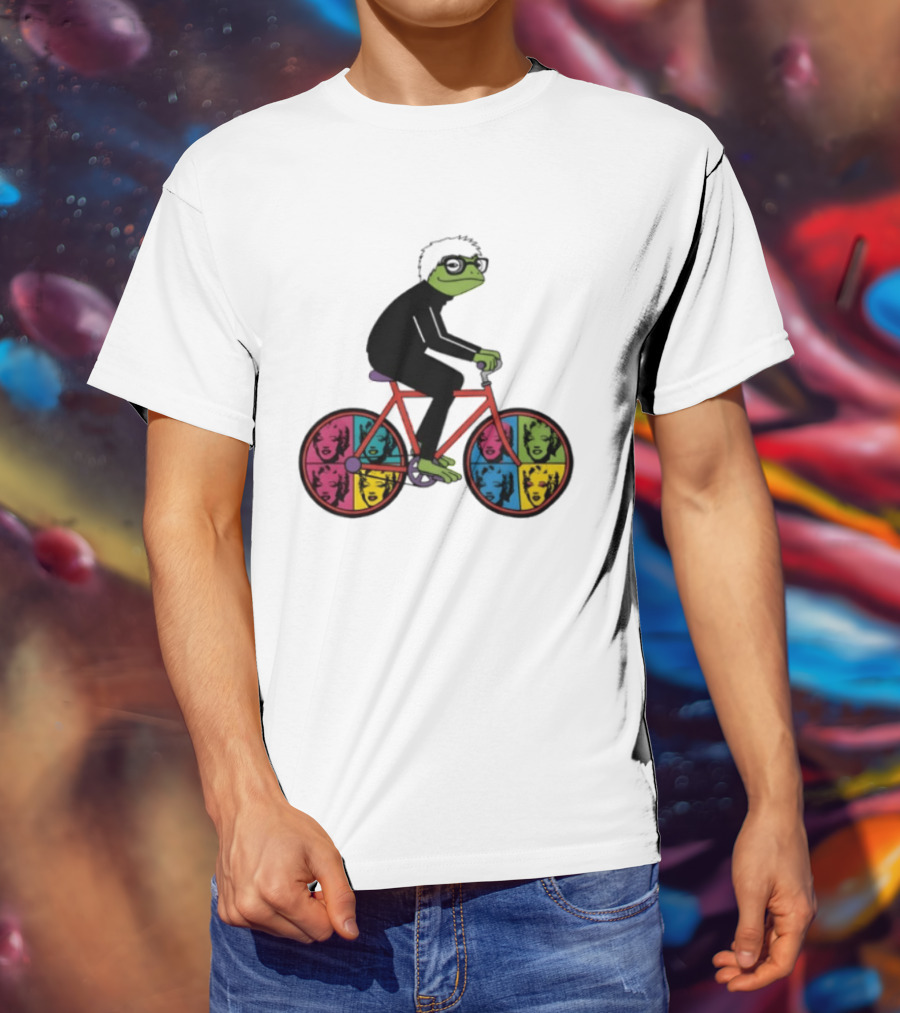 Andy Warhol Style Frog On Pop Art Bicycle T-Shirt