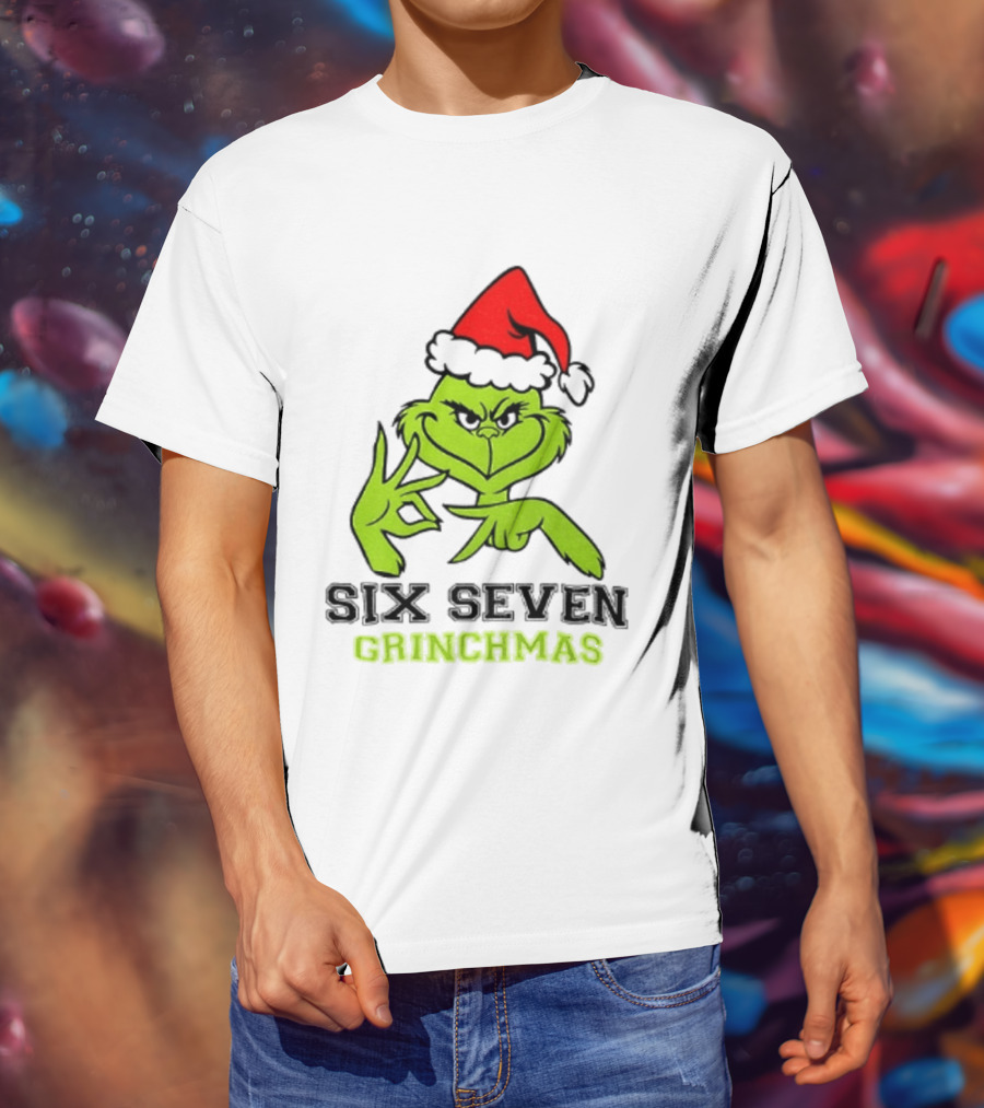 Grinch Santa Hat Six Seven Grinchmas Christmas 2025 Festive T-Shirt