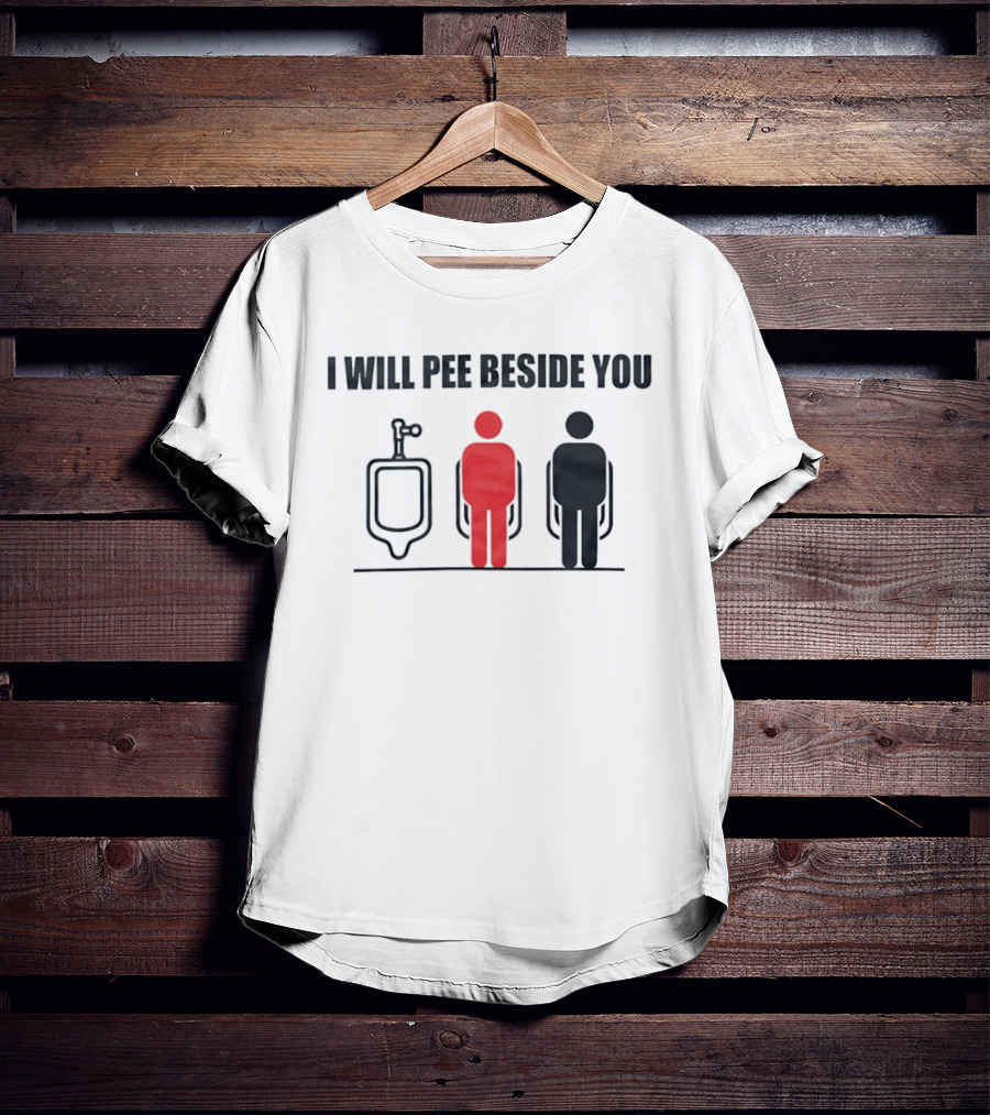 I Will Pee Beside You Red Black Human Figures Urinals T-Shirt