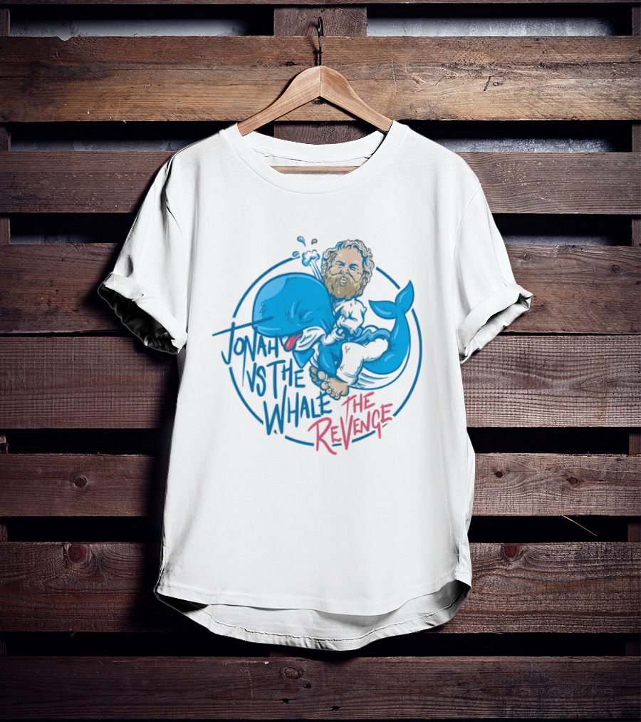 Jonah Vs The Whale The Revenge Cartoon Bearded Man Grappling Blue Creature T-Shirt