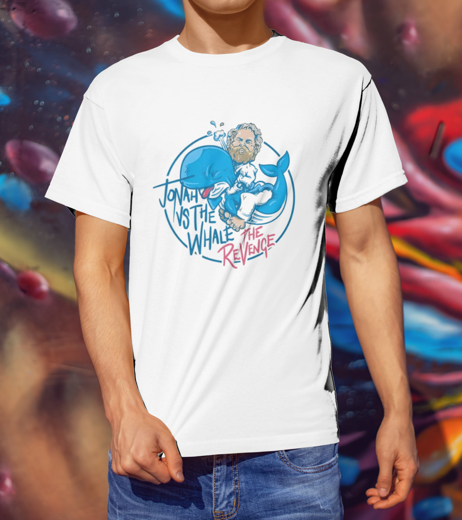 Jonah Vs The Whale The Revenge Cartoon Bearded Man Grappling Blue Creature T-Shirt