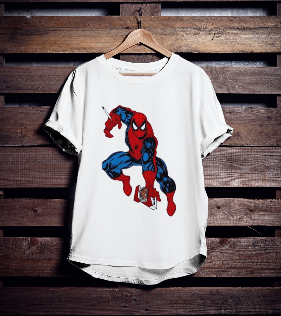 Marlboro Spider Man Crouching Holding Cigarette Packcartoon T-Shirt