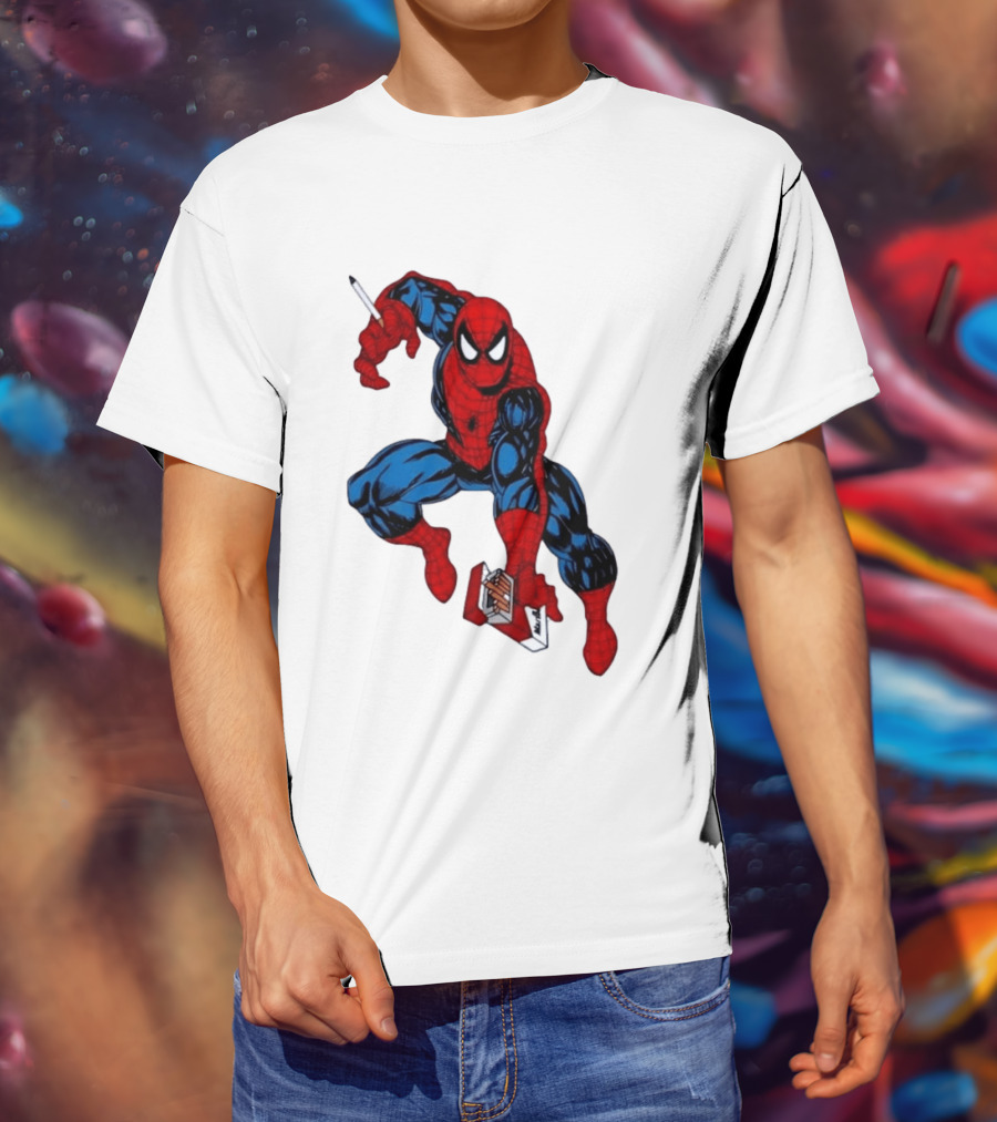 Marlboro Spider Man Crouching Holding Cigarette Packcartoon T-Shirt
