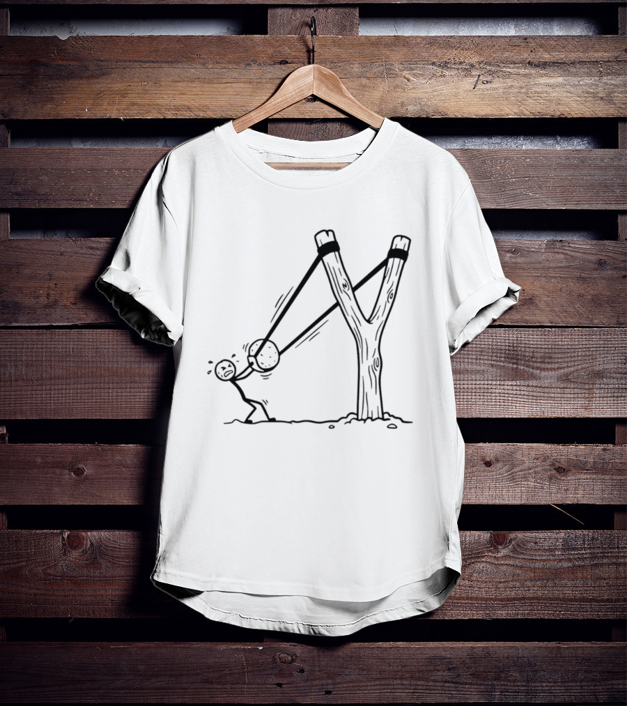 Stick Figure Slingshot Cartoon Pulling Back T-Shirt