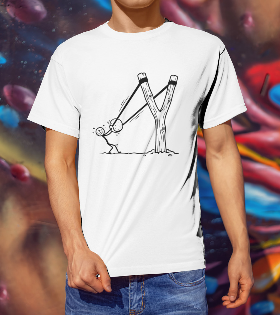 Stick Figure Slingshot Cartoon Pulling Back T-Shirt