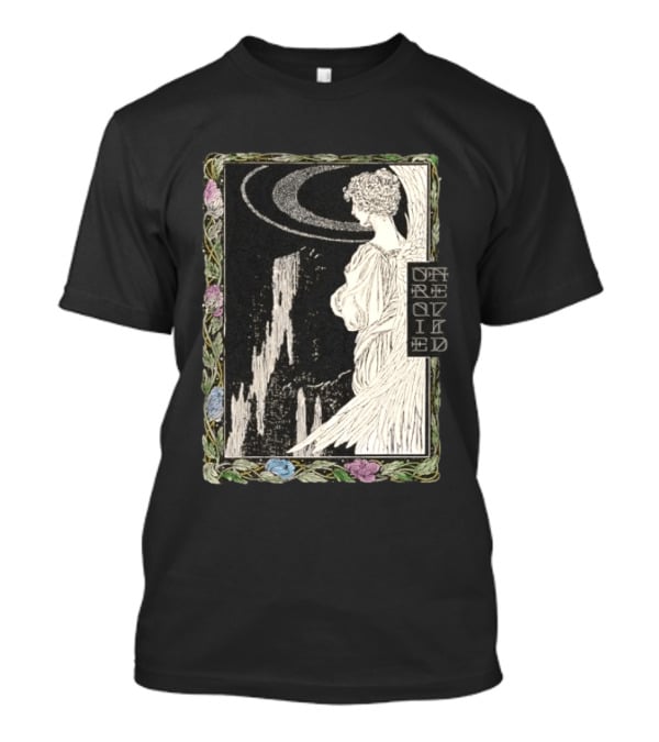 Angel Nouveau Unraveled Floral Frame Illustrative Art Winged Celestial Figure T-Shirt