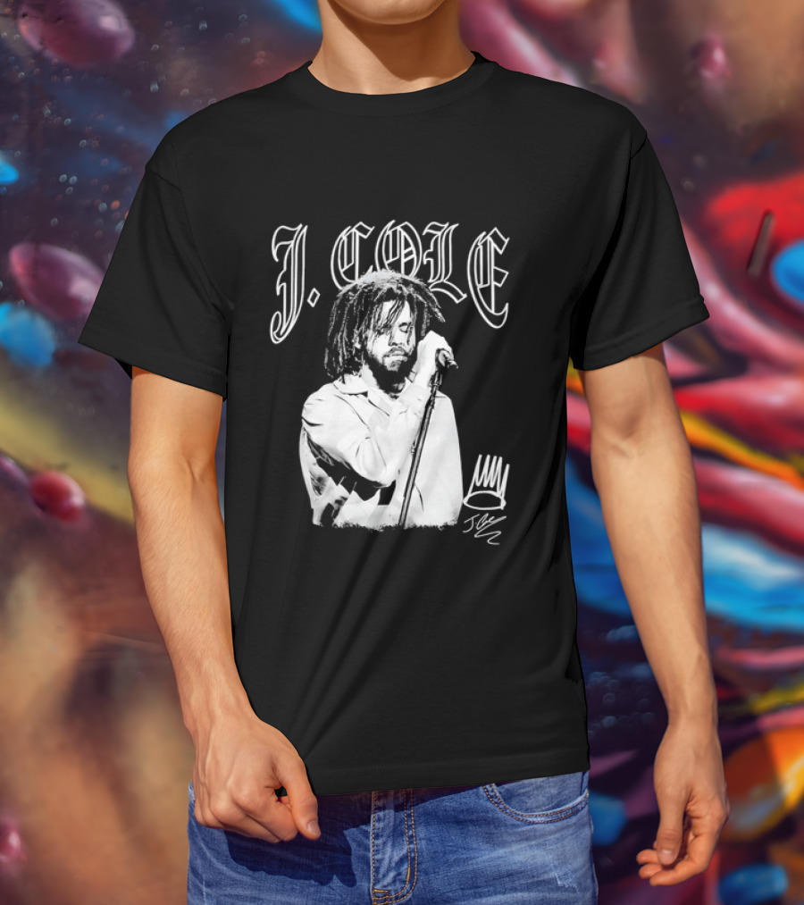 J Cole Dreamville Hip Hop Portrait Style Microphone T-Shirt