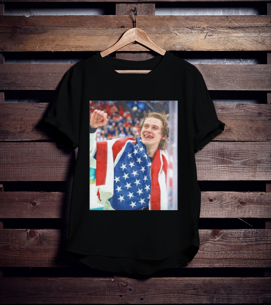 Jack Hughes USA Hockey World Champs 2026 Victory Celebration American Flag T-Shirt