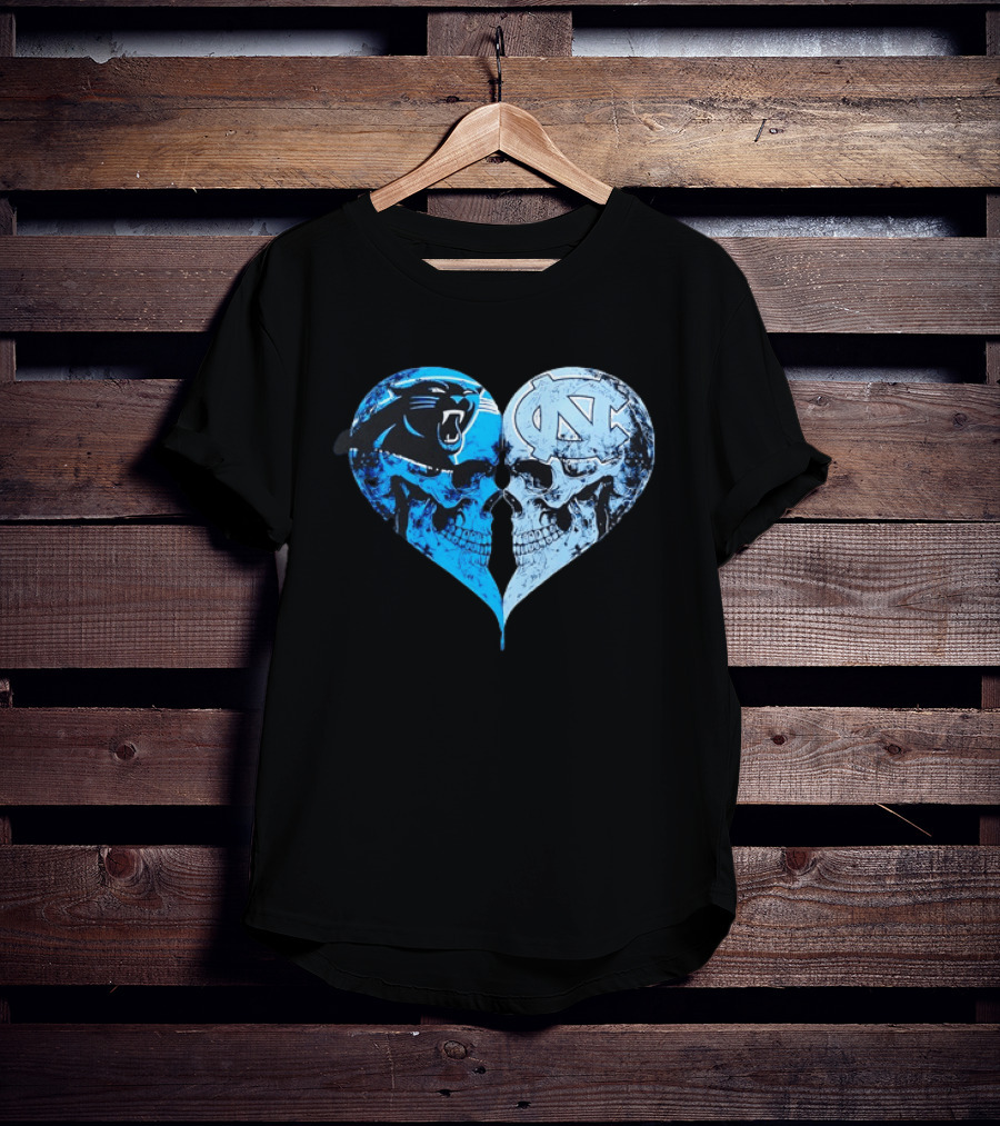 Carolina Panthers North Carolina Tar Heels Skulls Face To Face Heart Shape T-Shirt
