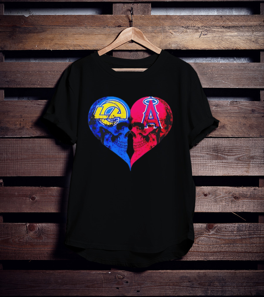 Los Angeles Rams Vs Los Angeles Angels Skulls Heart Face To Face Distressed T-Shirt