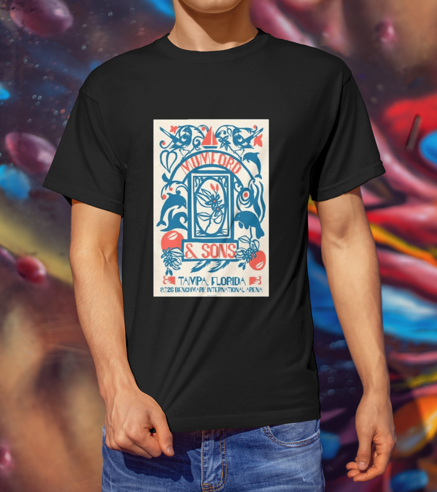 Mumford & Sons August 7 2026 Benchmark International Arena Tampa Florida With Dolphins And Floral Motif T-Shirt