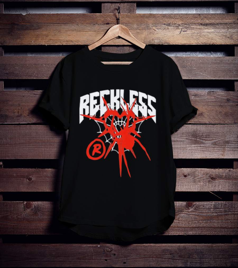 Reckless Web Heart With Spiky Red Symbol And R T-Shirt