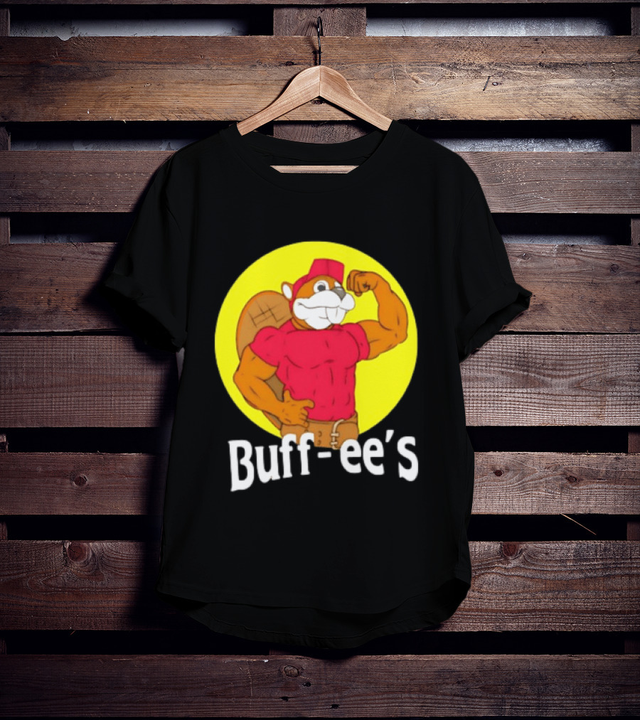 Buff Ee's Strong Muscular Beaver Character In Red Outfit T-Shirt