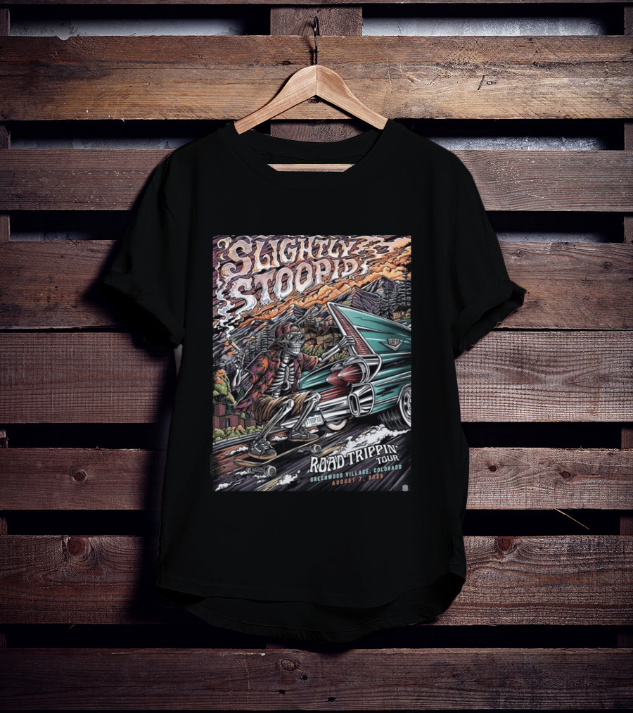 Slightly Stoopid Road Trippin Tour Greenwood Village Colorado August 7 2026 Fiddler's Green Amphitheatre T-Shirt