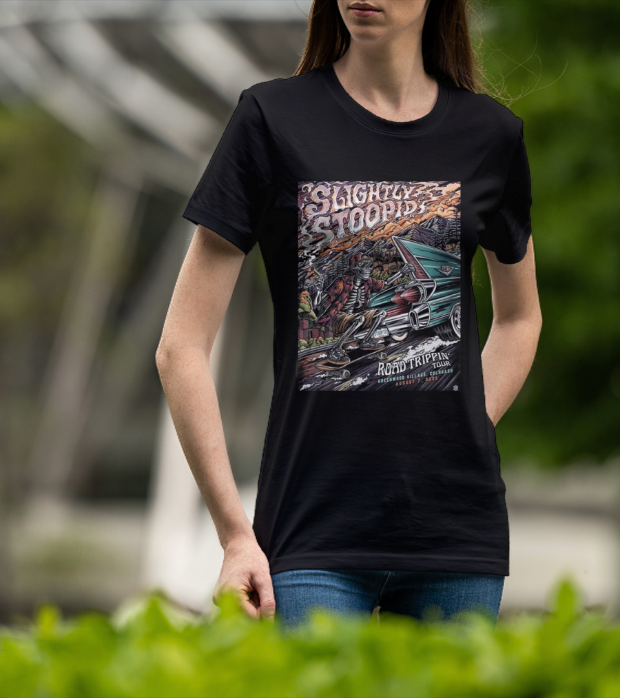 Slightly Stoopid Road Trippin Tour Greenwood Village Colorado August 7 2026 Fiddler's Green Amphitheatre T-Shirt