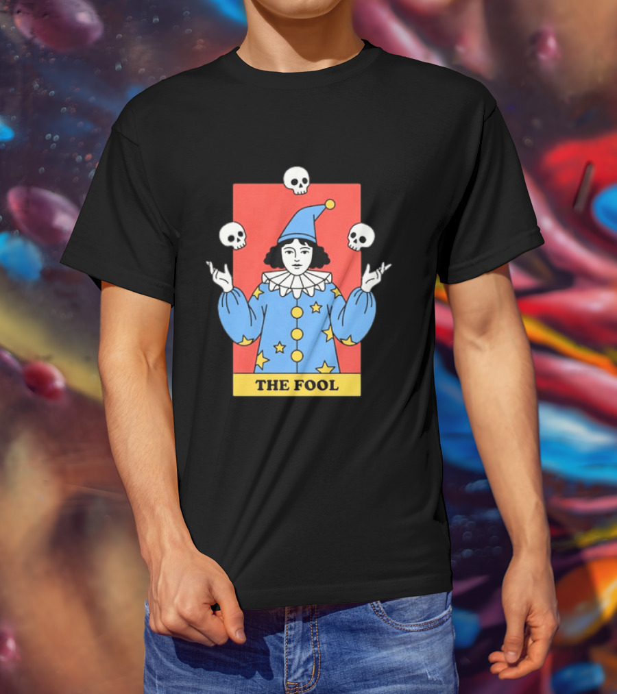 The Fool Tarot Card Jester Juggling Skulls Occult T-Shirt