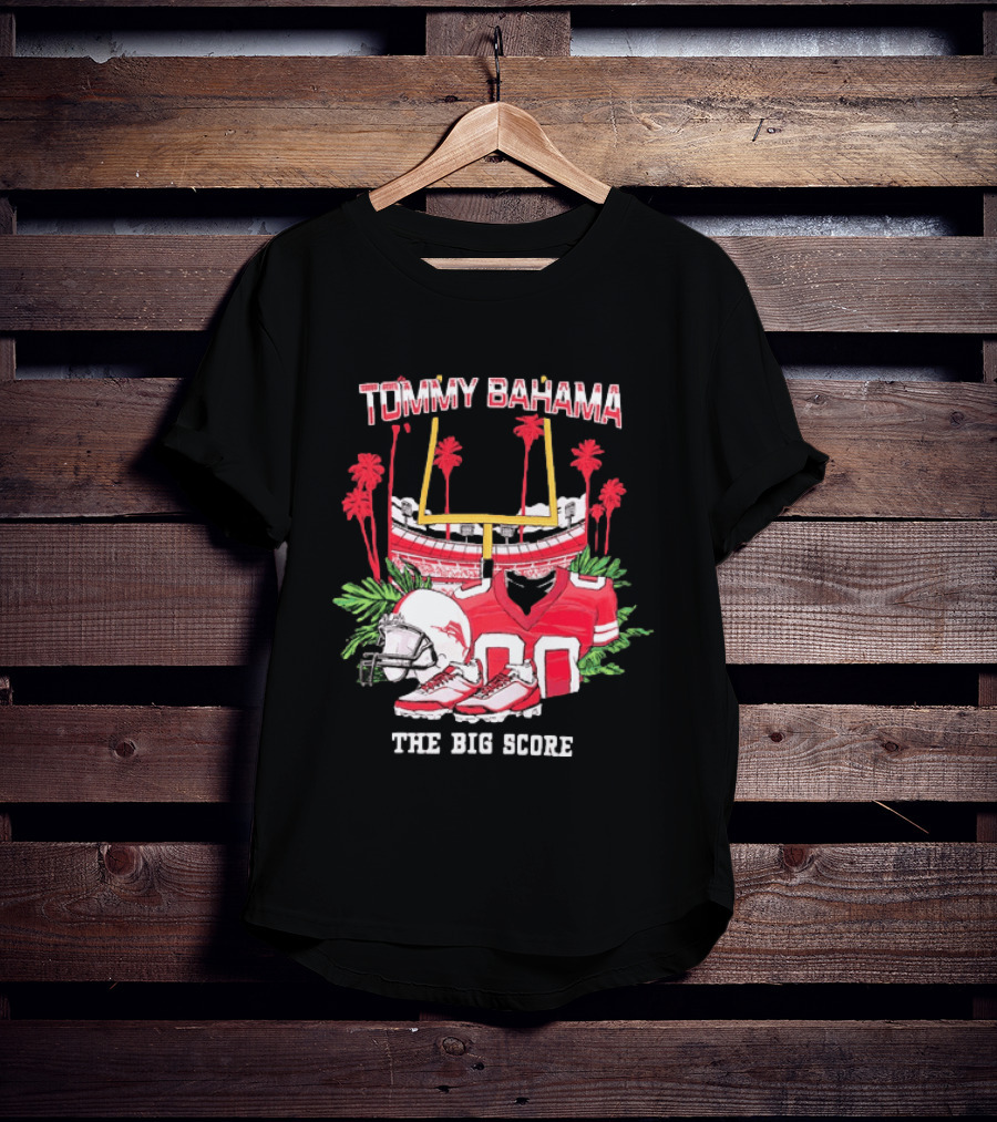 Tommy Bahama The Big Score Football Stadium Jersey And Helmet Football Scene T-Shirt