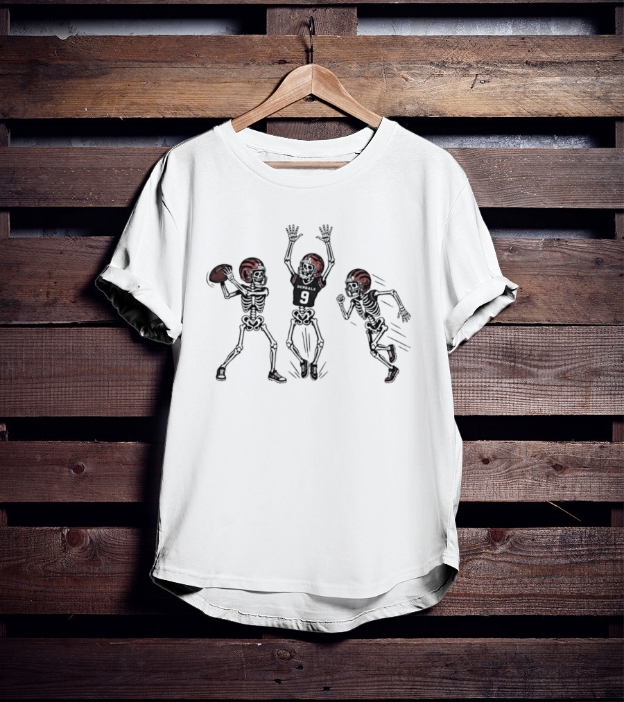 Joe Burrow Number 9 Cincinnati Bengals Skeleton Football Players T-Shirt