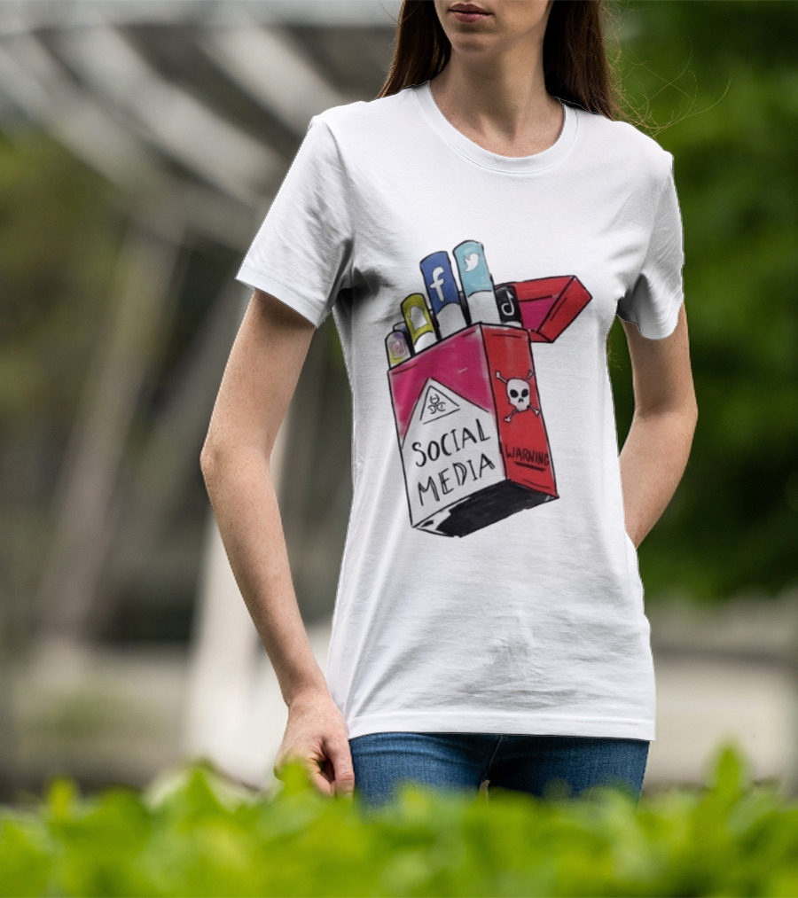 Social Media Warning Cigarette Pack With Iconic Apps T-Shirt