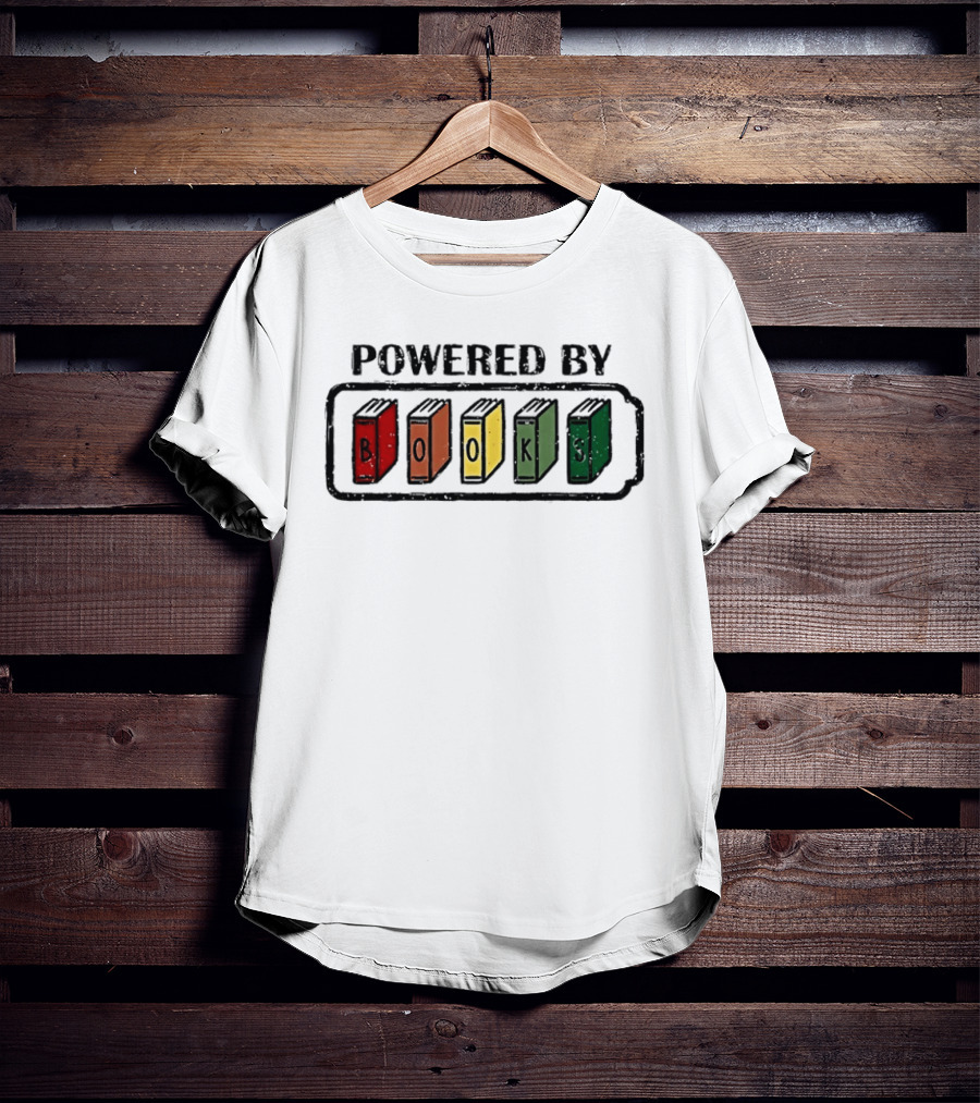Classic Powered By Books Pride Colorful Book Spines T-Shirt
