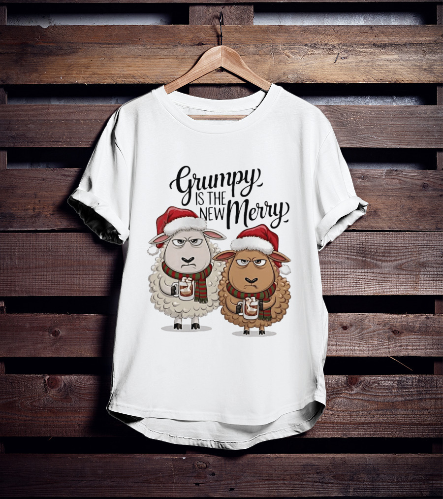 Grumpy Is The New Merry Christmas Sheep Santa Hat Holiday Humor T-Shirt