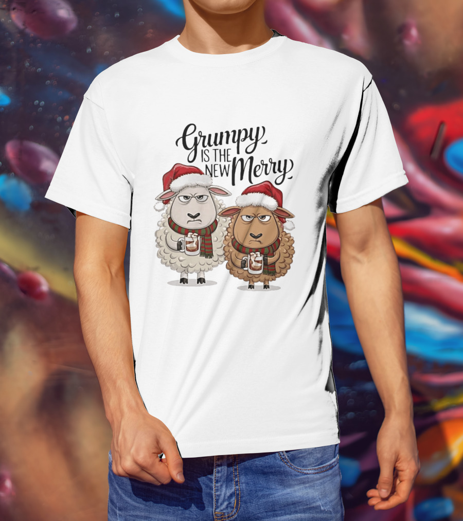 Grumpy Is The New Merry Christmas Sheep Santa Hat Holiday Humor T-Shirt