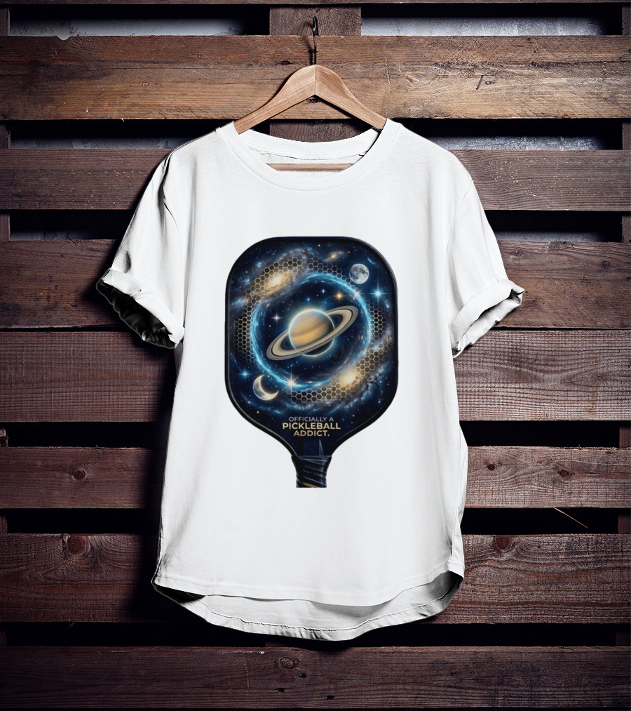Officially A Pickleball Addict Galaxy Space Planets Saturn Stars T-Shirt