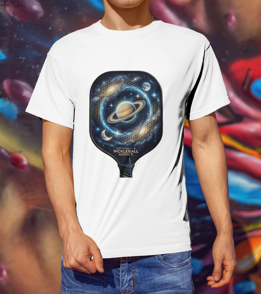 Officially A Pickleball Addict Galaxy Space Planets Saturn Stars T-Shirt