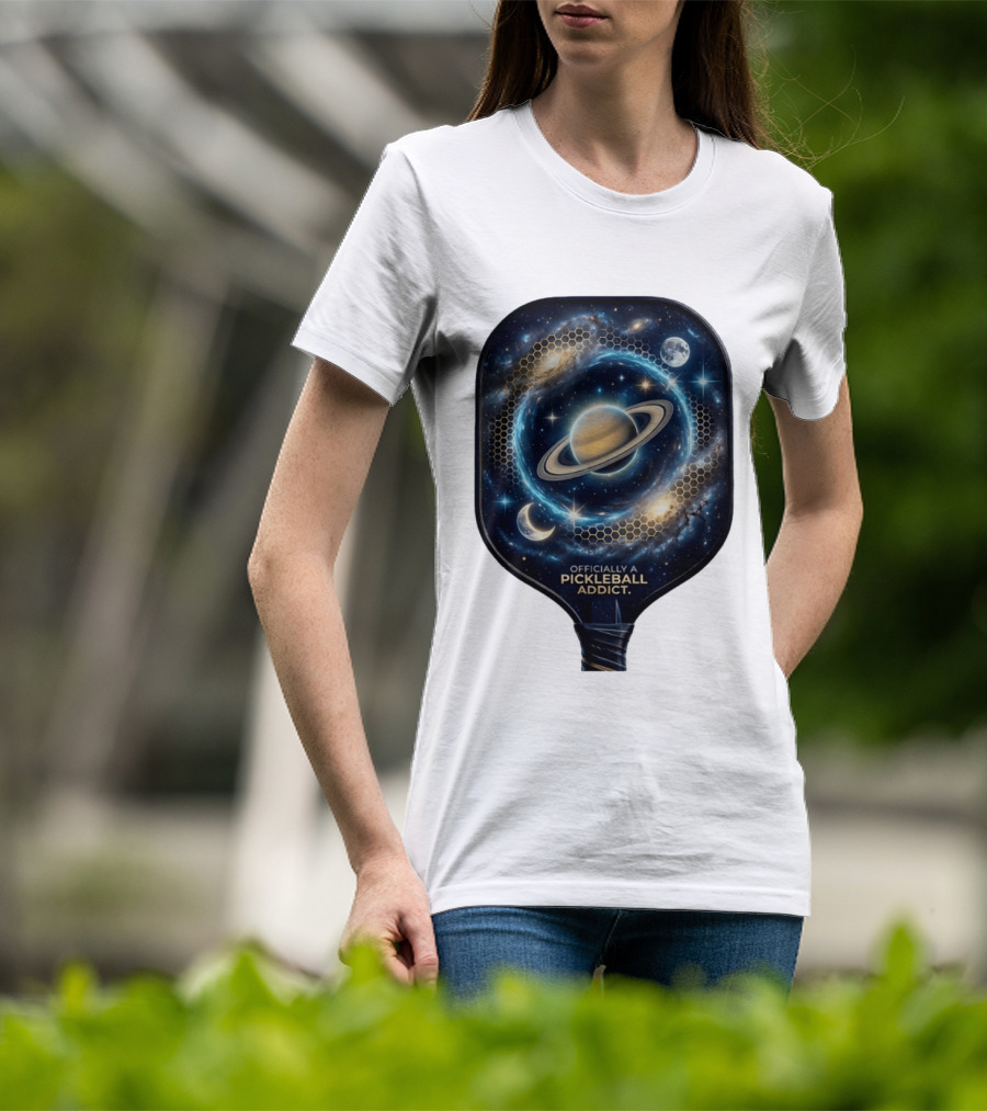 Officially A Pickleball Addict Galaxy Space Planets Saturn Stars T-Shirt