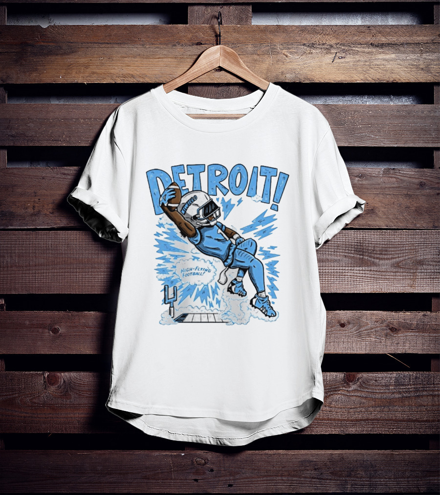 Detroit Lions High Flying Football Dynamic Catch Comic T-Shirt
