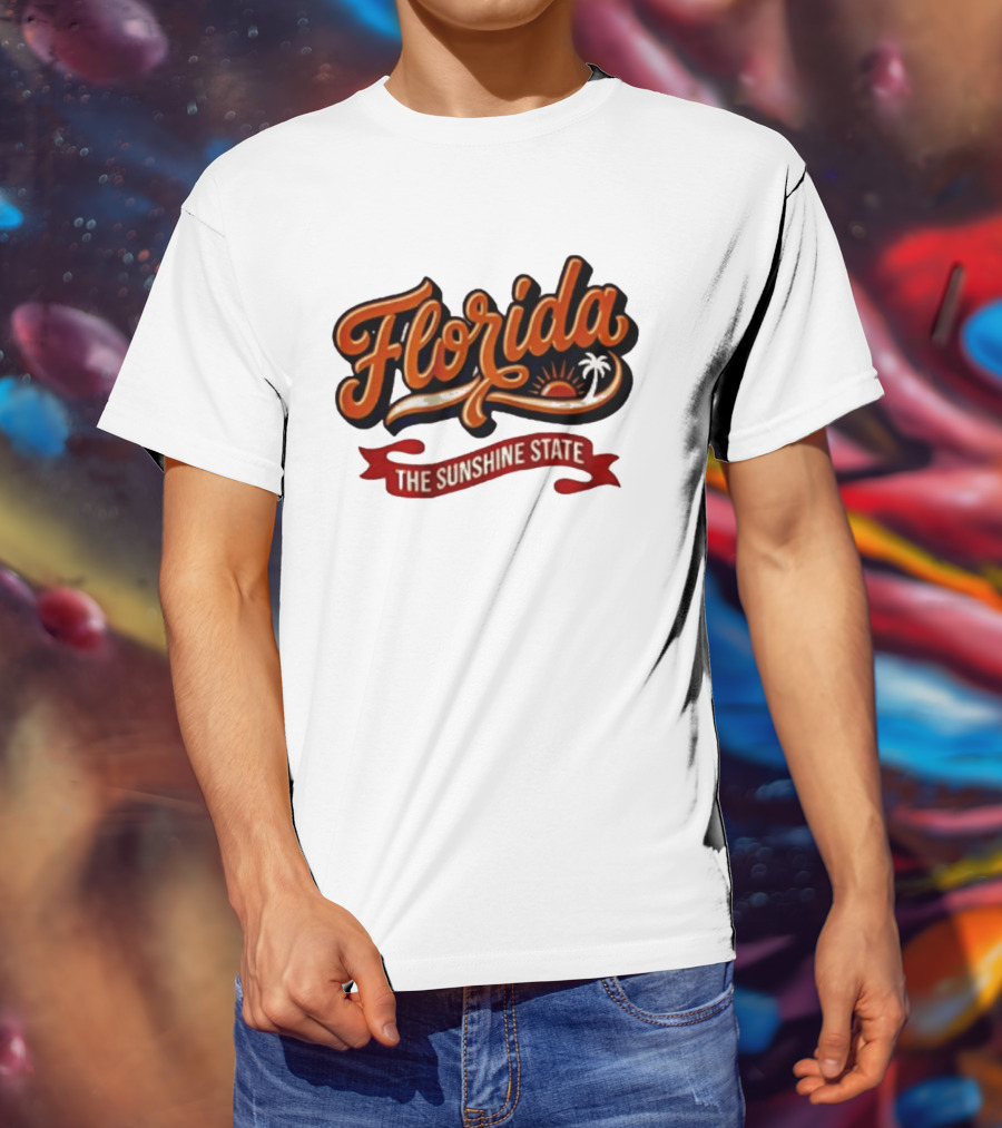 Florida The Sunshine State Sunset Palm Tree Vintage Look T-Shirt