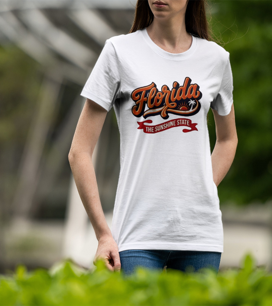 Florida The Sunshine State Sunset Palm Tree Vintage Look T-Shirt