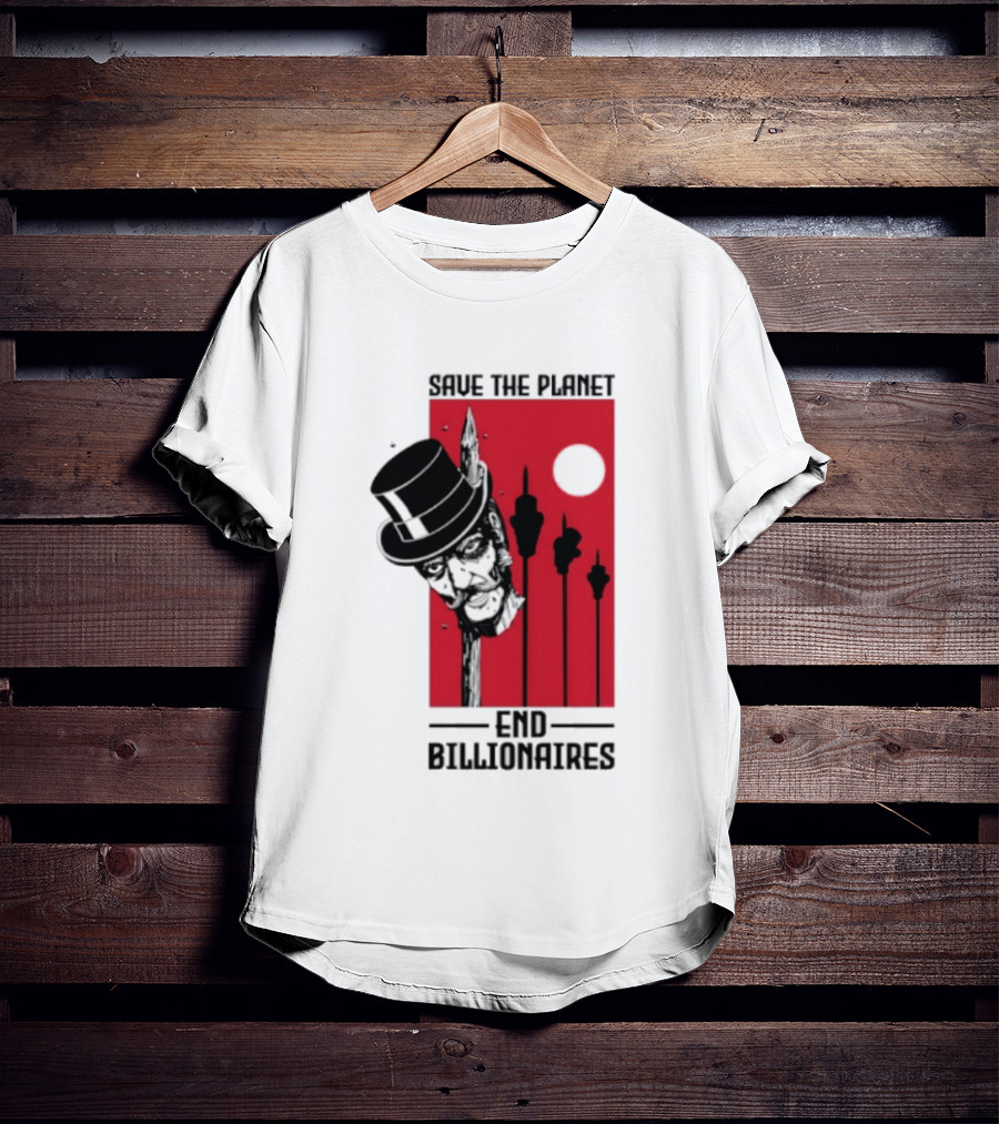 Original Save The Planet End Billionaires Top Hat Monopoly Man Red Sun T-Shirt