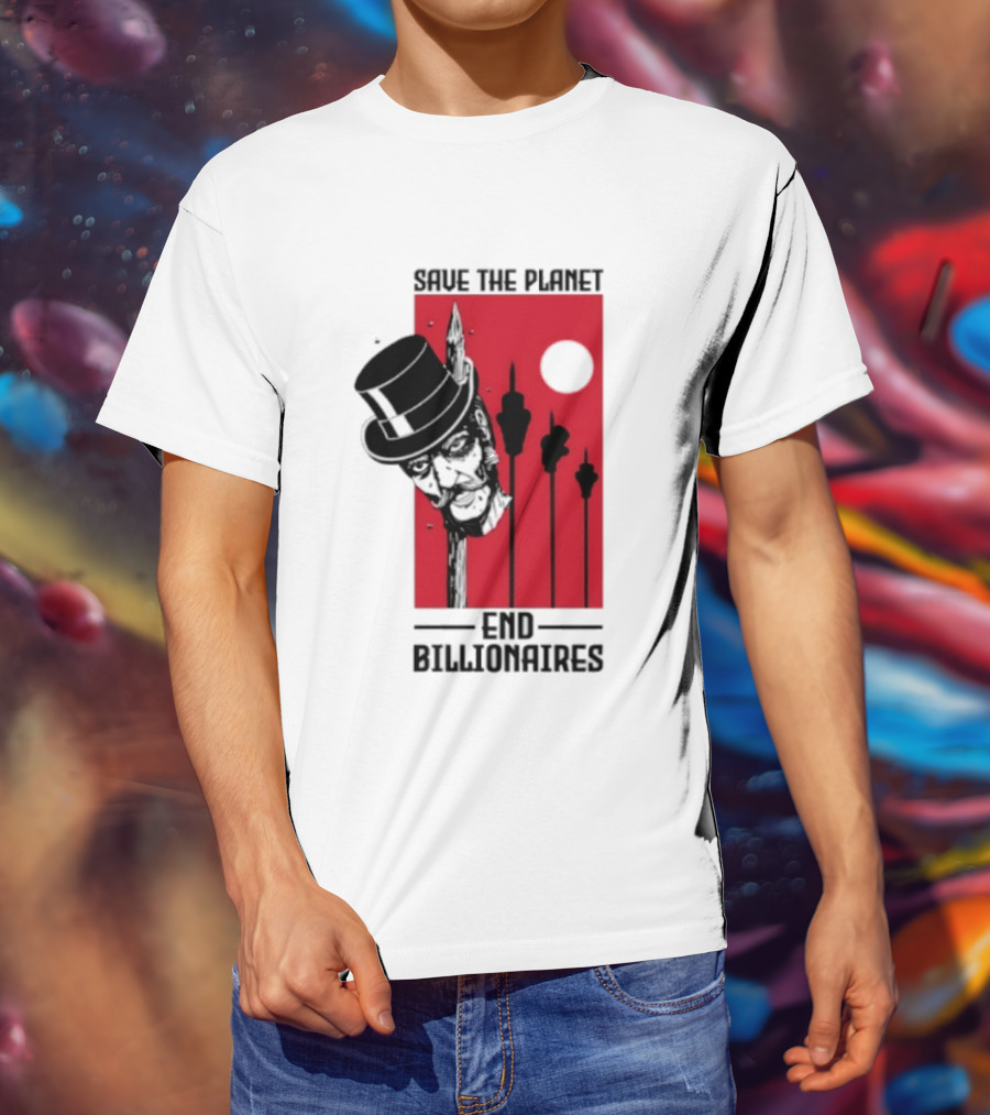 Original Save The Planet End Billionaires Top Hat Monopoly Man Red Sun T-Shirt