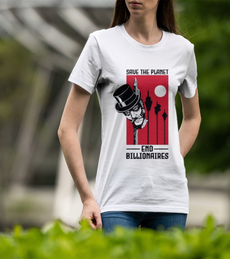 Original Save The Planet End Billionaires Top Hat Monopoly Man Red Sun T-Shirt