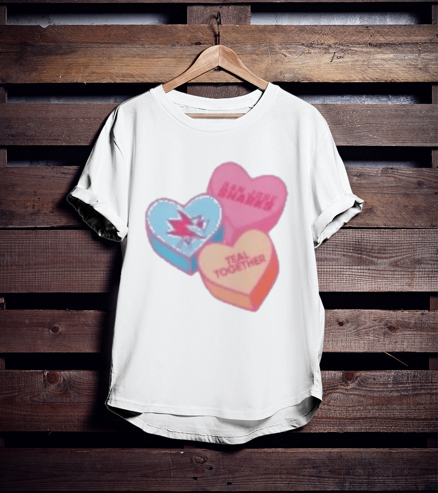 San Jose Sharks Valentine Candy Heart Teal Together T-Shirt