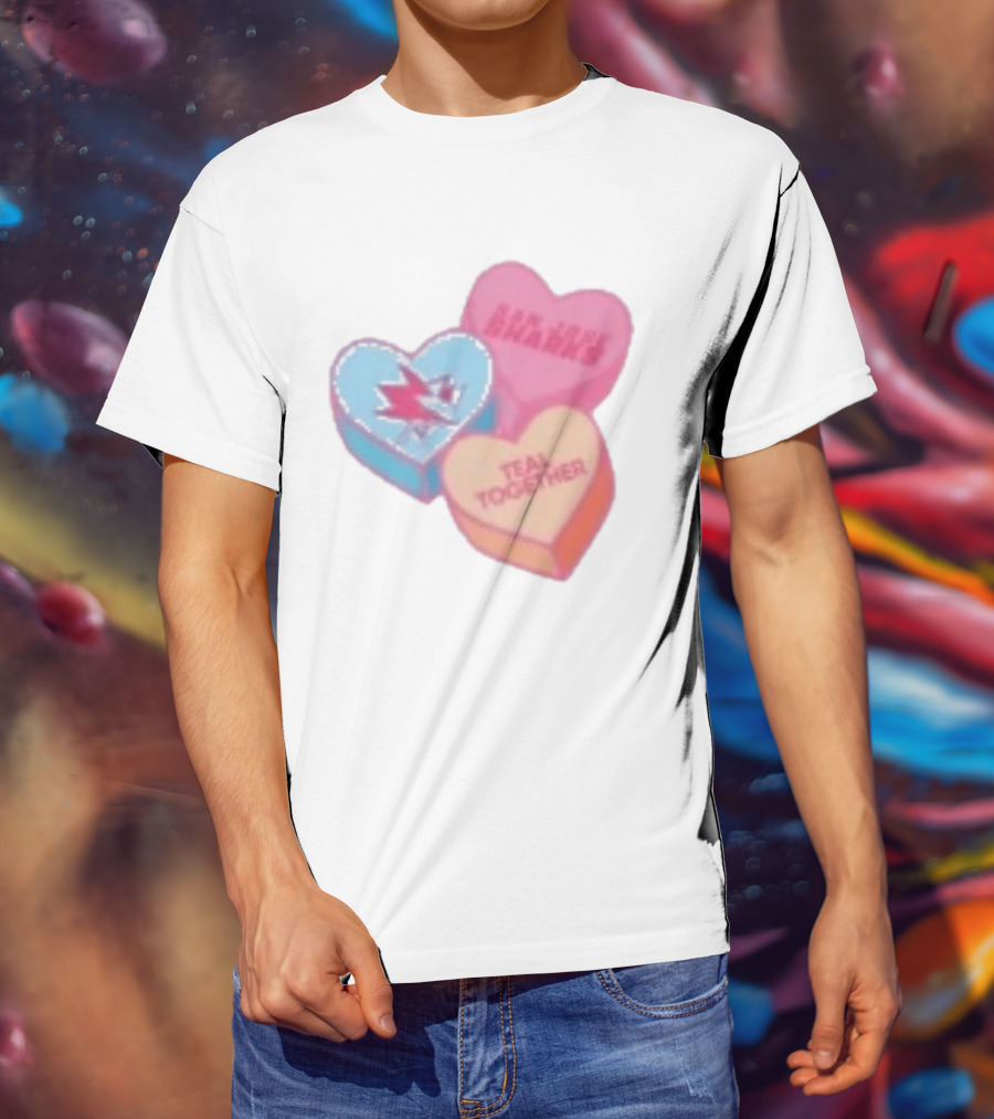 San Jose Sharks Valentine Candy Heart Teal Together T-Shirt
