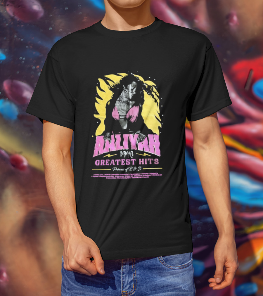 Aaliyah 1996 Greatest Hits Yellow And Pink Fashion T-Shirt