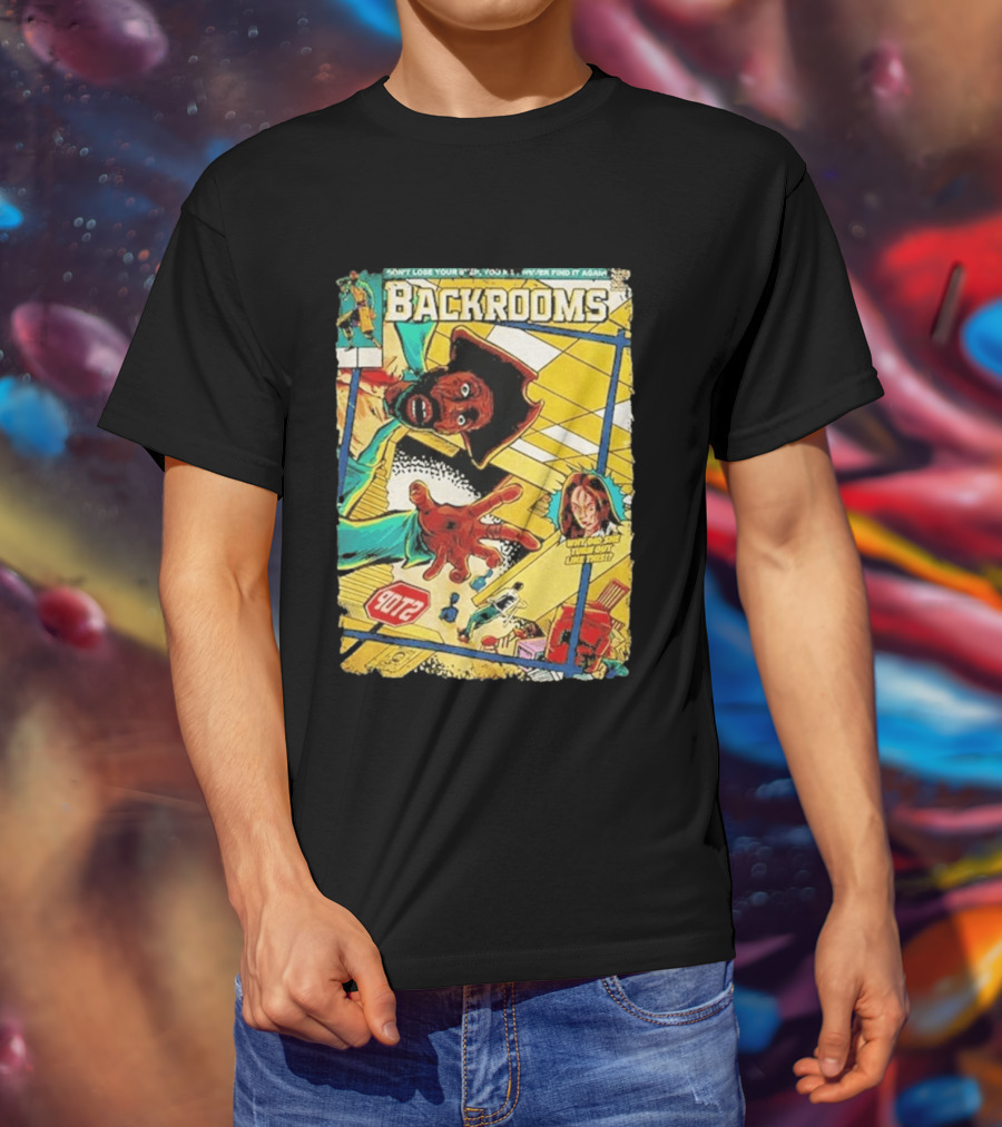 Backrooms Horror Comic Why Did She Turn Out Like This Don't Lose Your Way Stop Sign Creepy Scene T-Shirt